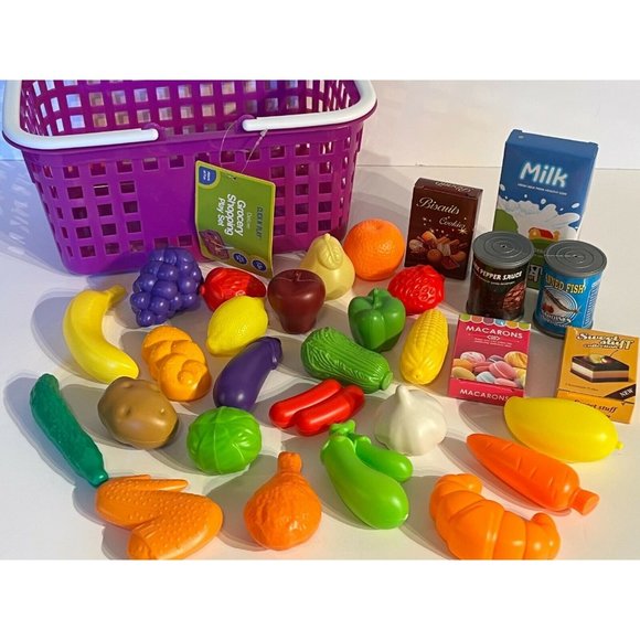 Other - Pretend Play Food Set Kitchen Fruit Veggie Milk Picnic Basket Children New 33pc